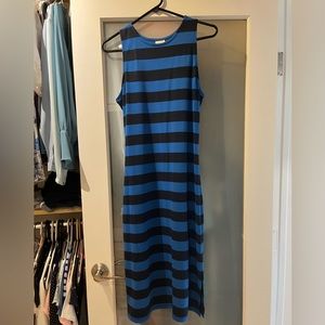 Black and blue, striped, long, and comes from a new day